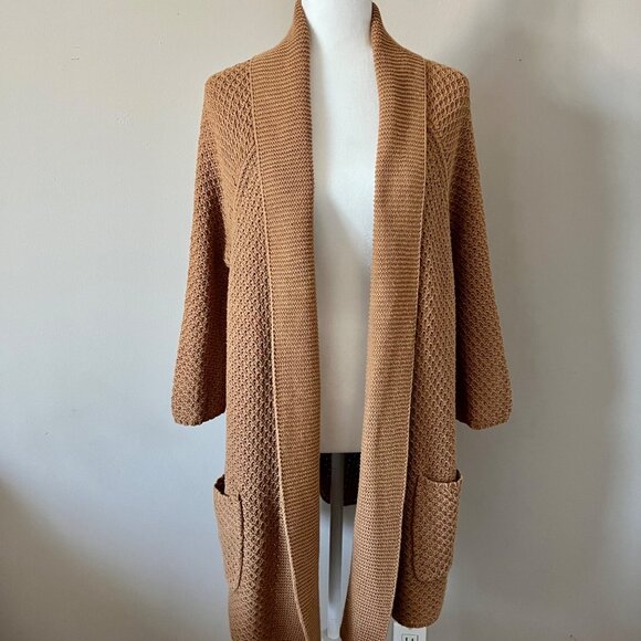 LUCKY BRAND Mustard Yellow Open Front Long Cardigan Sweater M - Picture 1 of 9